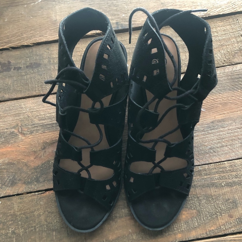 Black Suede Lace Up Heels